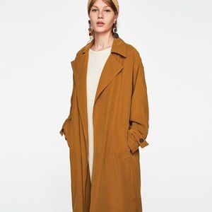 ZARA Camel Flowing Trench Long Sleeve Lapel Collar